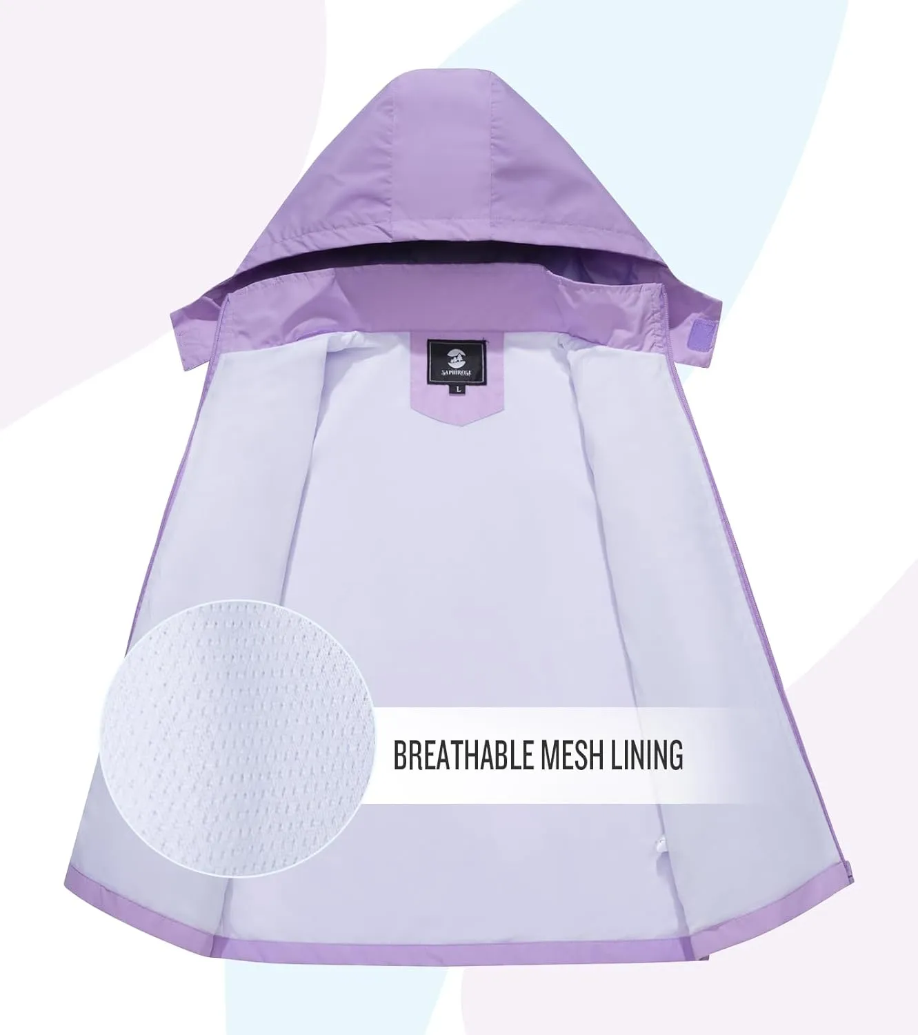 SaphiRose Kids Rain Jacket Waterproof Raincoat Mesh Lined Coat with Removable Hood for Boys Girls