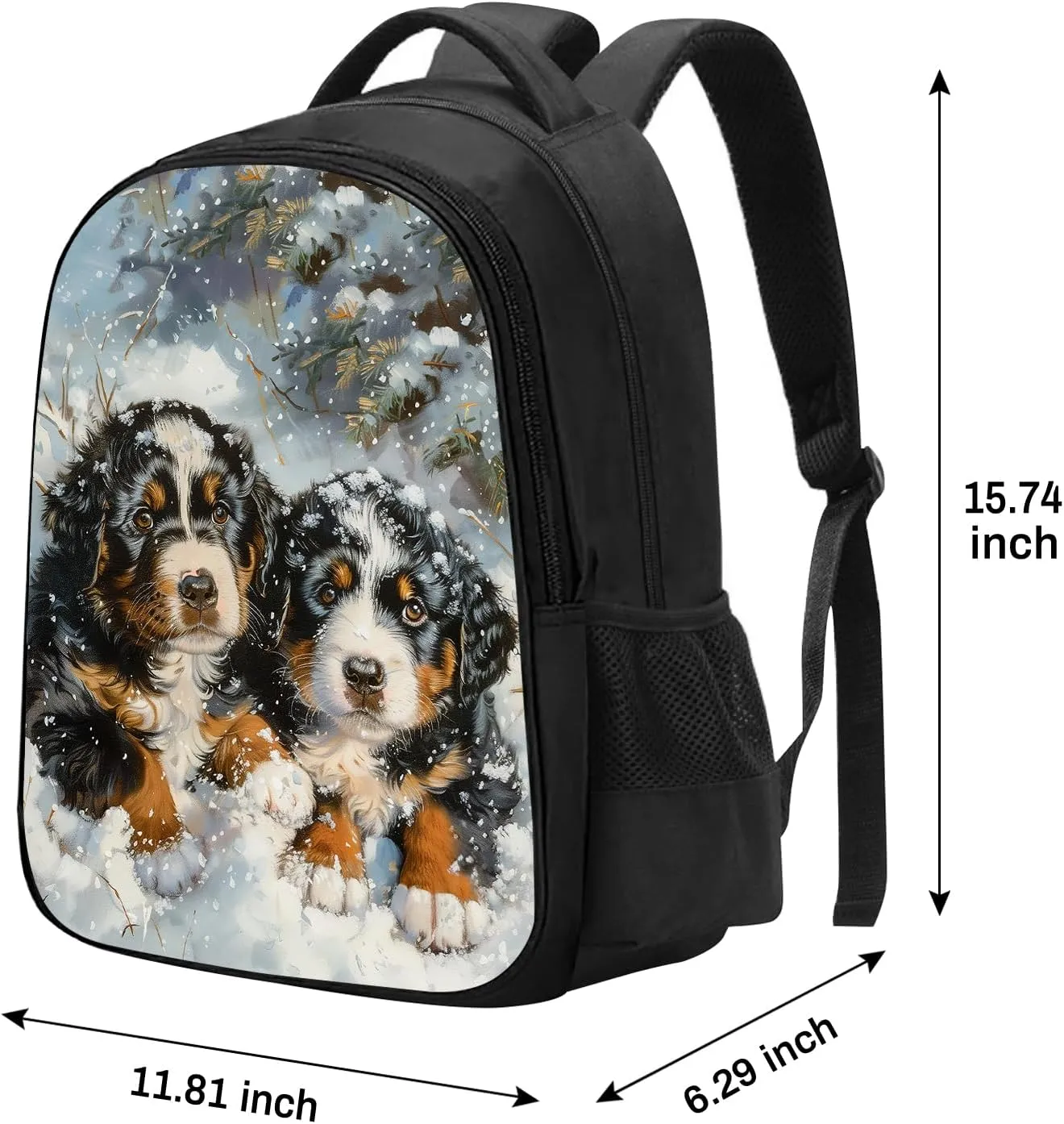 SARA NELL Snowy Mountain Dog School Backpack,Elementary Student Bookbag Stylish Daypack for Boys Girls, School Book Bags with Padded Straps,15.7 Inches