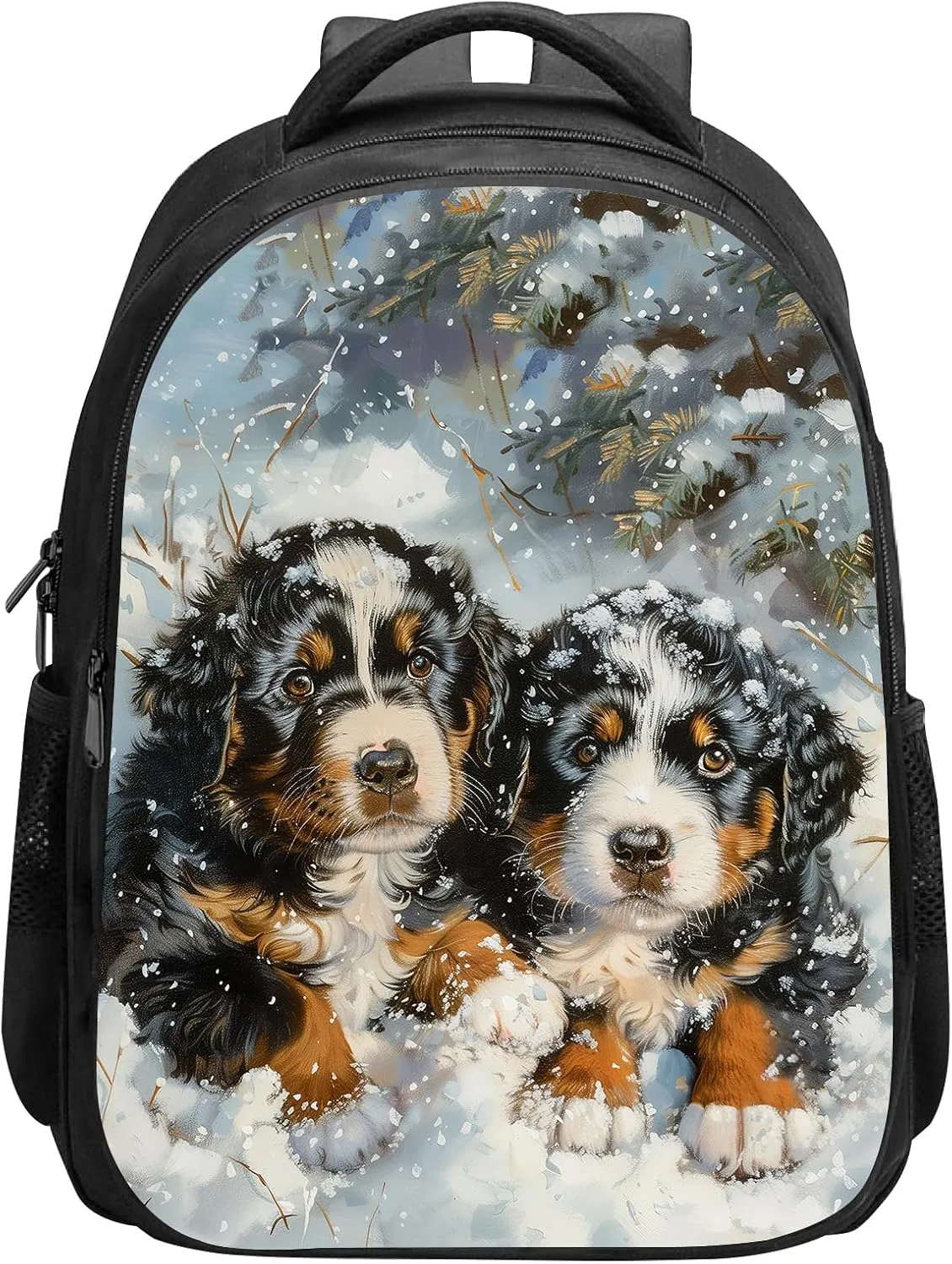 SARA NELL Snowy Mountain Dog School Backpack,Elementary Student Bookbag Stylish Daypack for Boys Girls, School Book Bags with Padded Straps,15.7 Inches