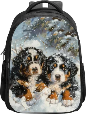SARA NELL Snowy Mountain Dog School Backpack,Elementary Student Bookbag Stylish Daypack for Boys Girls, School Book Bags with Padded Straps,15.7 Inches