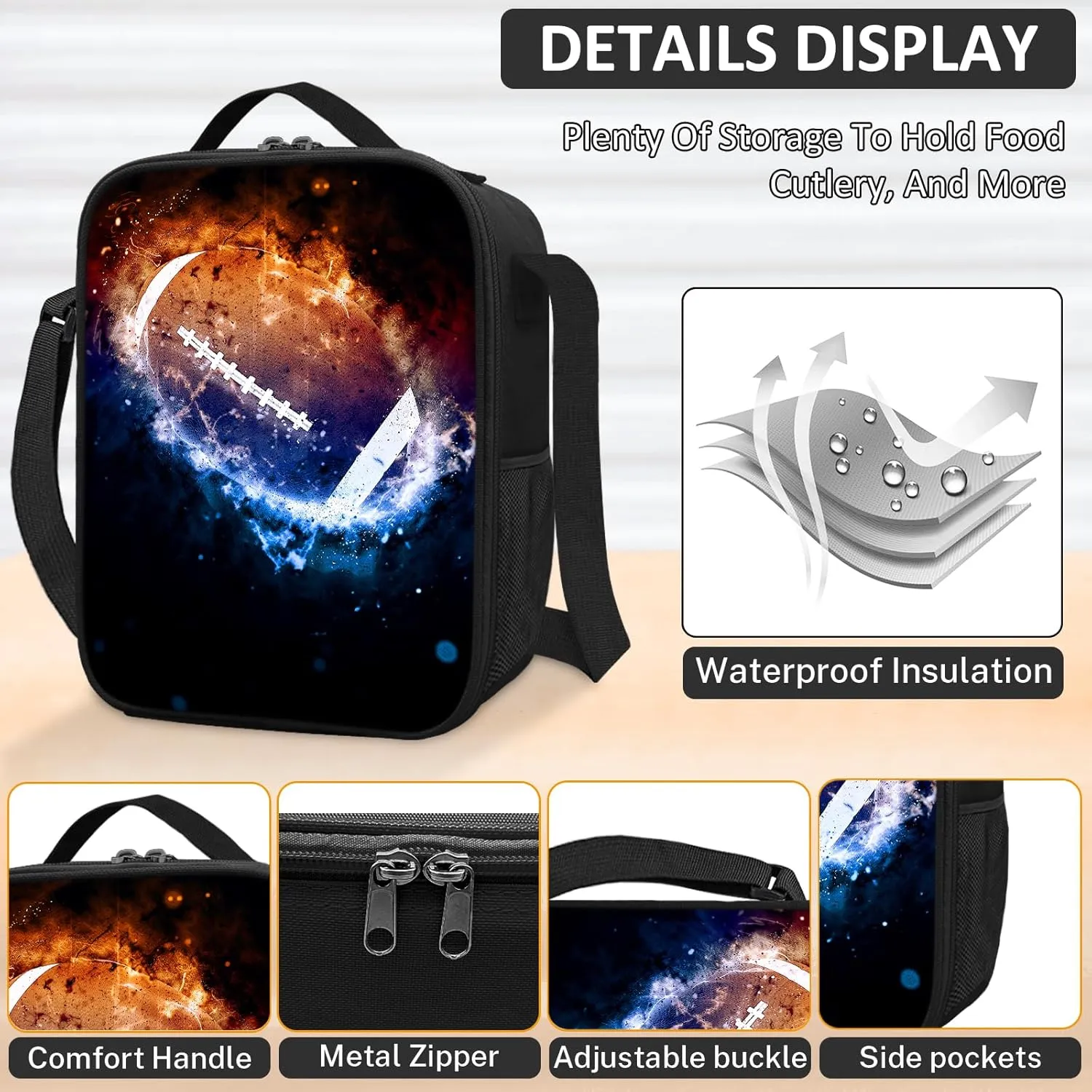 School Backpack for Boys - 4pcs Ameriacn Football Boys Backpack with Lunch Box and Pencil Case for Kids Children Teens Elementary Middle School - Students Bag for Ages 6-18,17″Bookbag Travel Back Pack