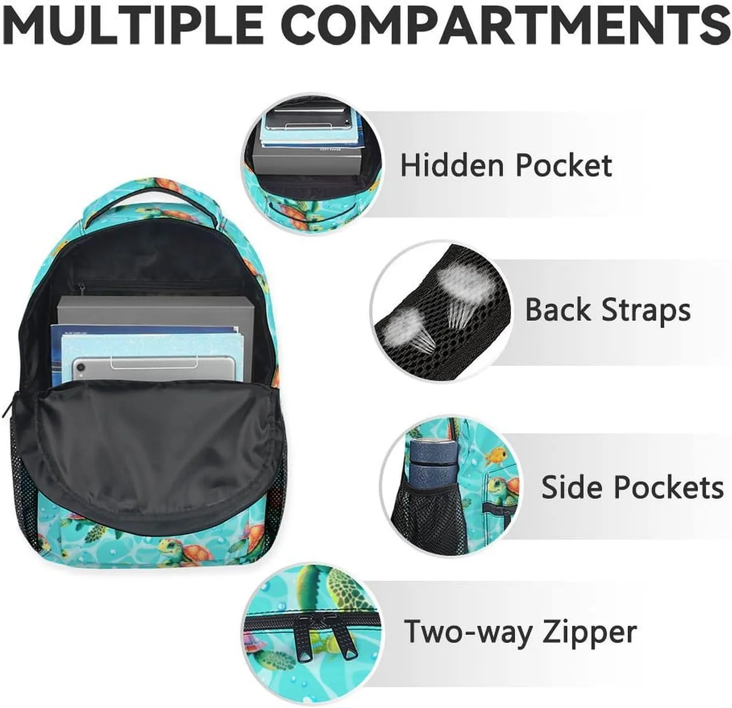 School Backpack with Lunch Box - Set of 3 Turtle Backpacks Matching Combo for Boys 5-7 - Cute Green Bookbag and Pencil Case Bundle