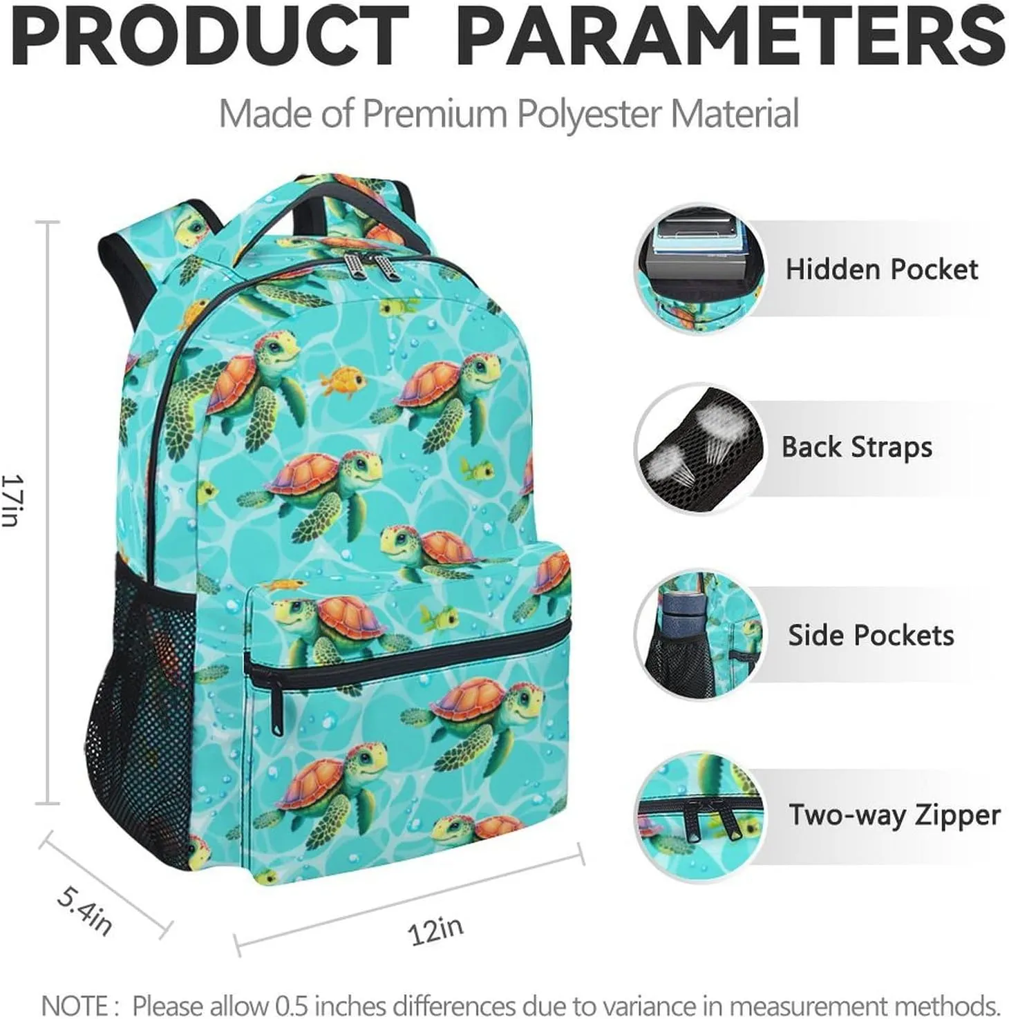 School Backpack with Lunch Box - Set of 3 Turtle Backpacks Matching Combo for Boys 5-7 - Cute Green Bookbag and Pencil Case Bundle