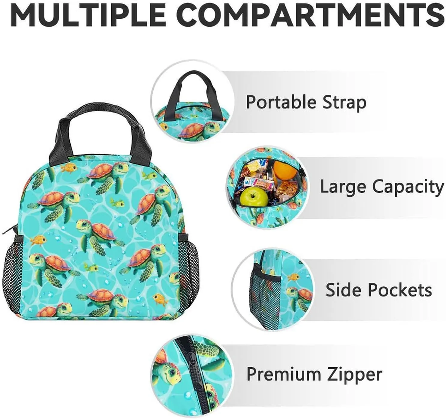 School Backpack with Lunch Box - Set of 3 Turtle Backpacks Matching Combo for Boys 5-7 - Cute Green Bookbag and Pencil Case Bundle