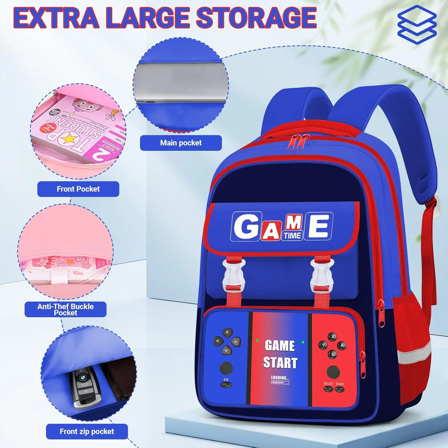 School Backpacks for Boys - Gamer Boys Backpack for Kids Teens, Multifunctional Bookbag for Elementary Middle School Students, 17″ Video Game Travel Bag Ages 6-18