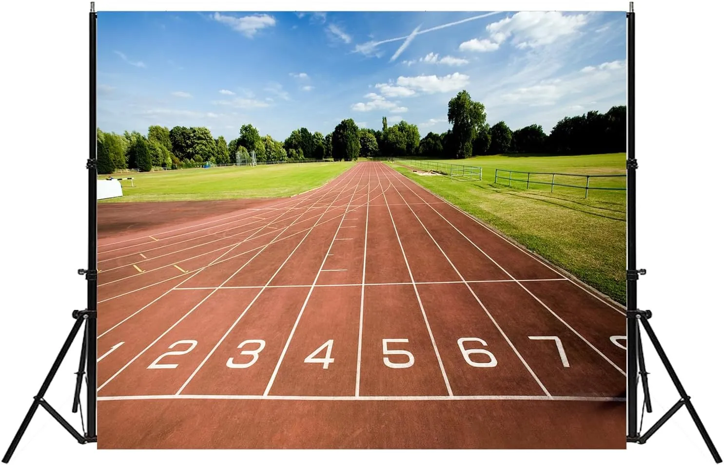 School Track & Field Backdrop - Running Track Photography Background for Sports Portraits, Stadium Playground School Party Decor Photo Booth Props 7x5ft