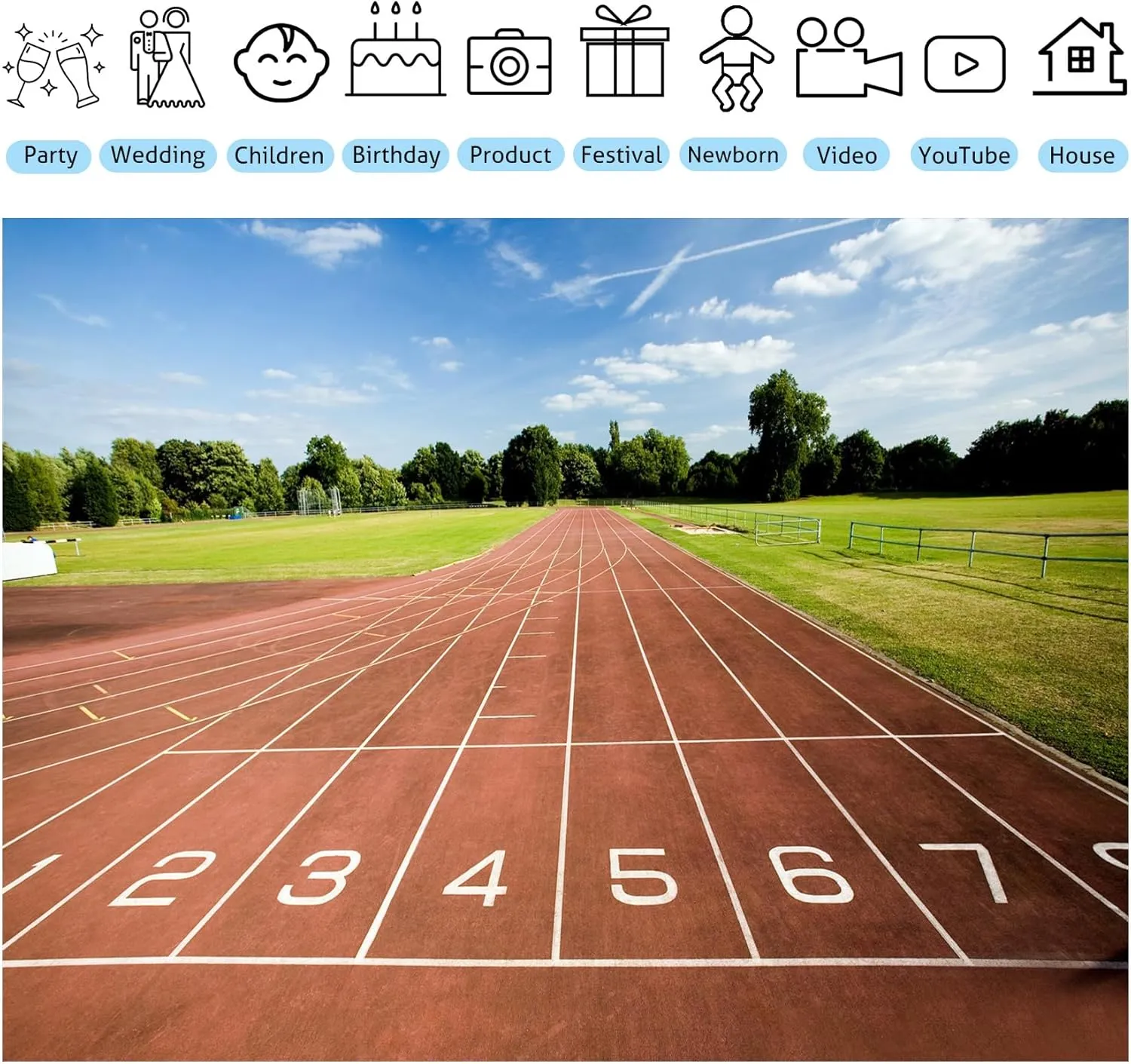 School Track & Field Backdrop - Running Track Photography Background for Sports Portraits, Stadium Playground School Party Decor Photo Booth Props 7x5ft