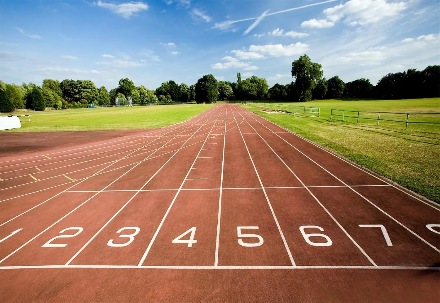 School Track & Field Backdrop - Running Track Photography Background for Sports Portraits, Stadium Playground School Party Decor Photo Booth Props 7x5ft