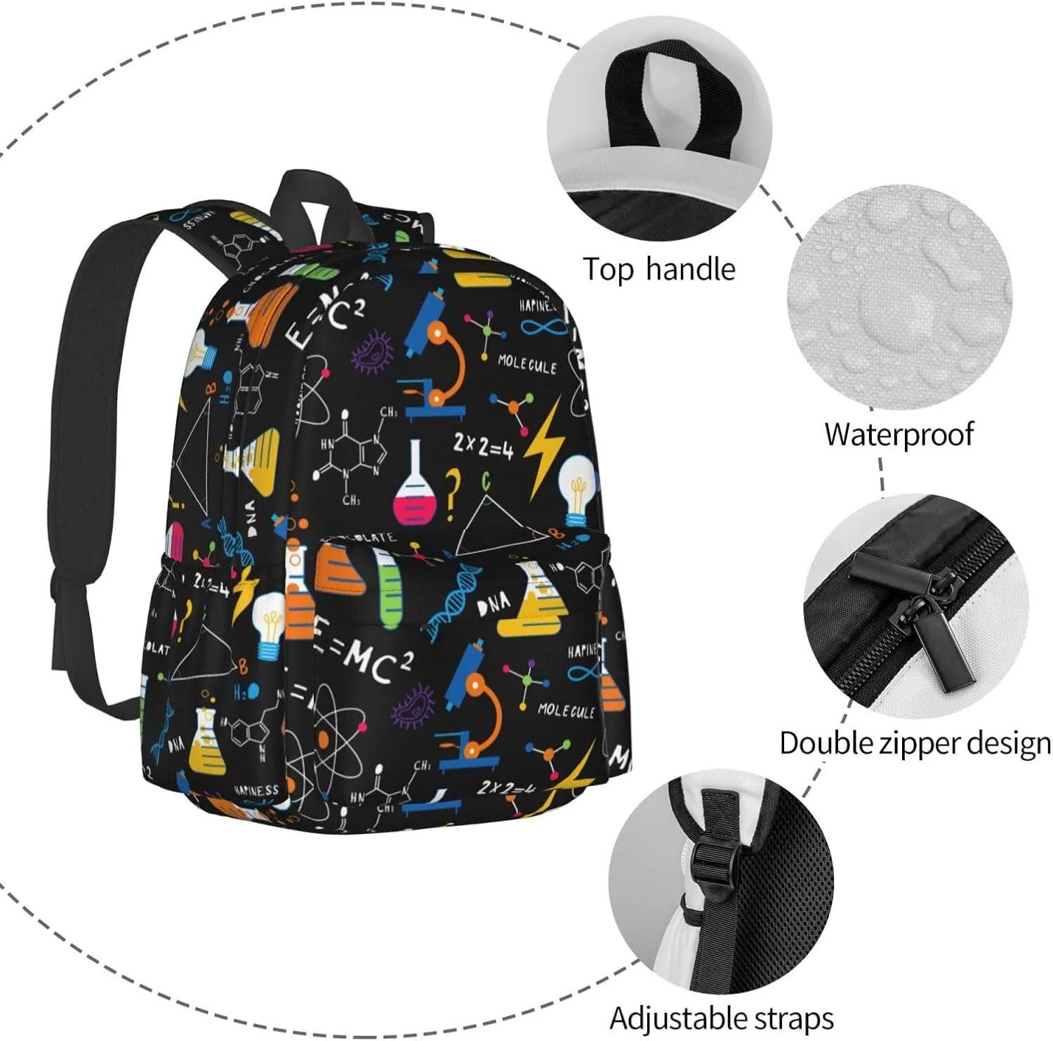 Science Chemistry Biology Physics Pattern Multipurpose School Bag Bookbag for Teenage Boys Girls Daily Backpack
