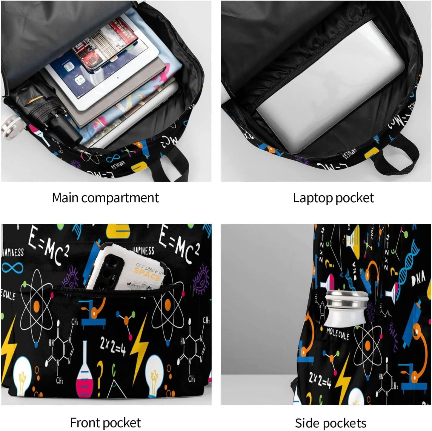 Science Chemistry Biology Physics Pattern Multipurpose School Bag Bookbag for Teenage Boys Girls Daily Backpack
