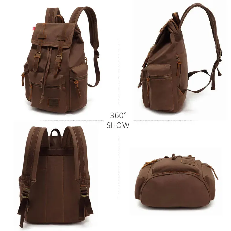 Scione Vintage Travel Backpacks Men Fashion Canvas School Laptop Drawstring Bagpack Large Capacity Retro Teenager Shoulder Bags