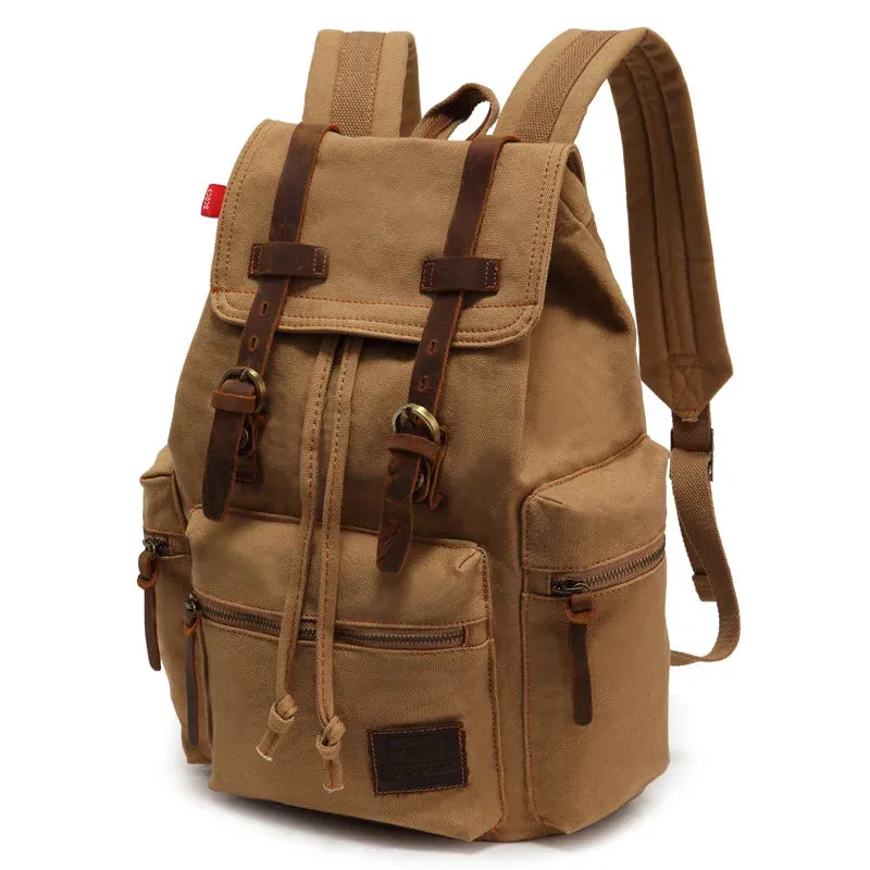 Scione Vintage Travel Backpacks Men Fashion Canvas School Laptop Drawstring Bagpack Large Capacity Retro Teenager Shoulder Bags
