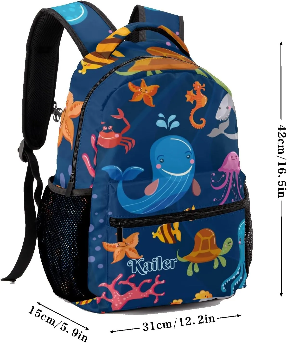 Sea Turtle Whales Personalized Kids School Backpack Custom Name for Boys Girls Primary Daypack Bookbag Travel Bag