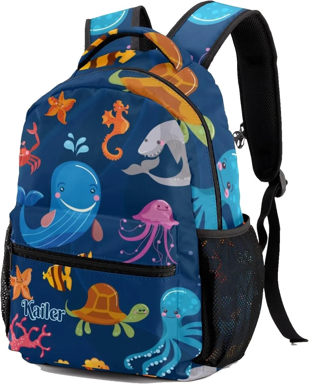 Sea Turtle Whales Personalized Kids School Backpack Custom Name for Boys Girls Primary Daypack Bookbag Travel Bag