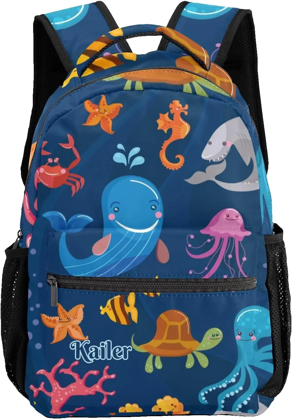 Sea Turtle Whales Personalized Kids School Backpack Custom Name for Boys Girls Primary Daypack Bookbag Travel Bag