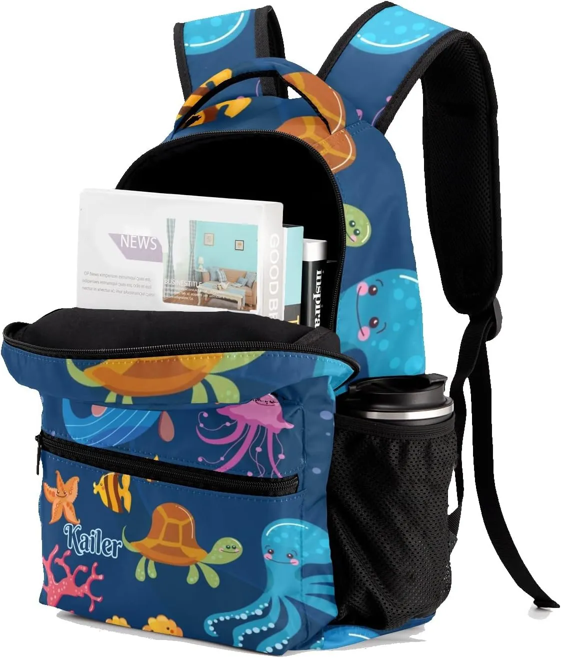 Sea Turtle Whales Personalized Kids School Backpack Custom Name for Boys Girls Primary Daypack Bookbag Travel Bag