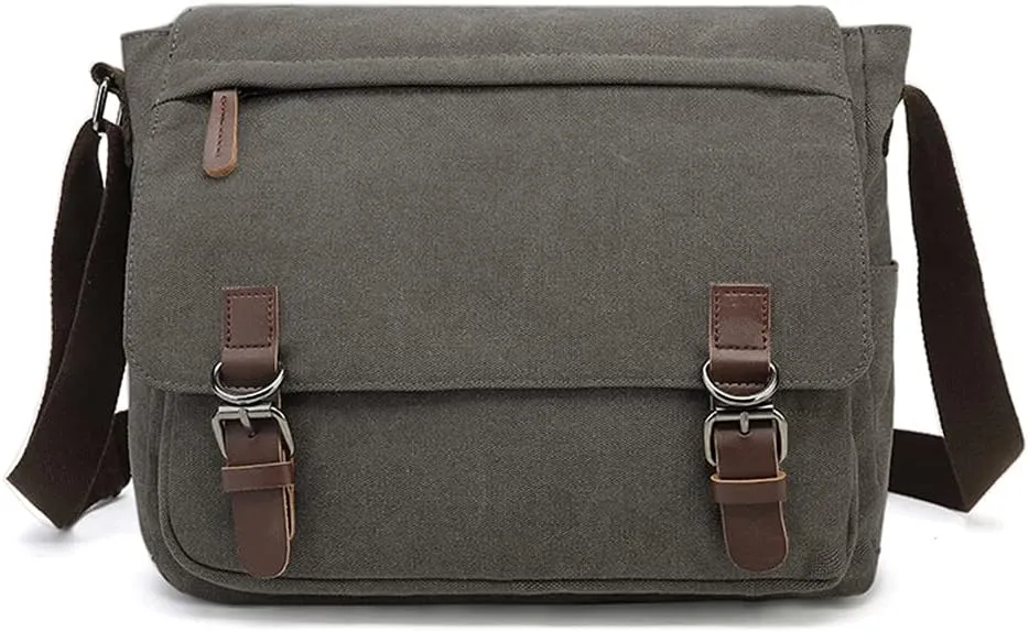 Sechunk Canvas Vintage Messenger Bag Shoulder bag Leather Large Travel Crossbody bags for men women 15inch Laptop