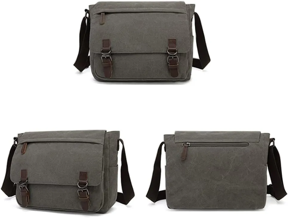 Sechunk Canvas Vintage Messenger Bag Shoulder bag Leather Large Travel Crossbody bags for men women 15inch Laptop
