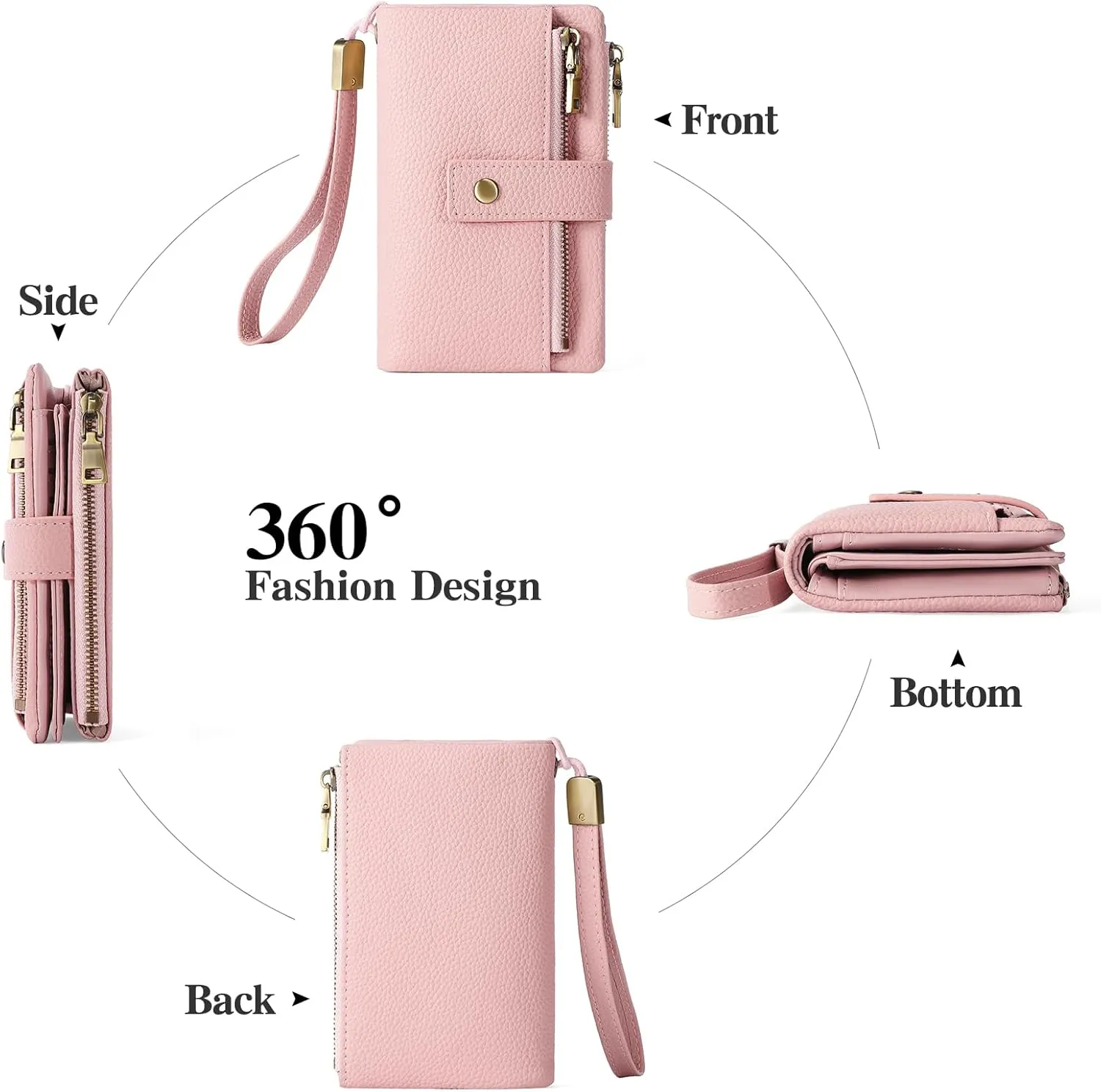 SENDEFN Small Wallet for Women Leather RFID Blocking Wristlet Wallet Credit Card Holder with Double Zipper Coin Purse Ladies Bifold Purse