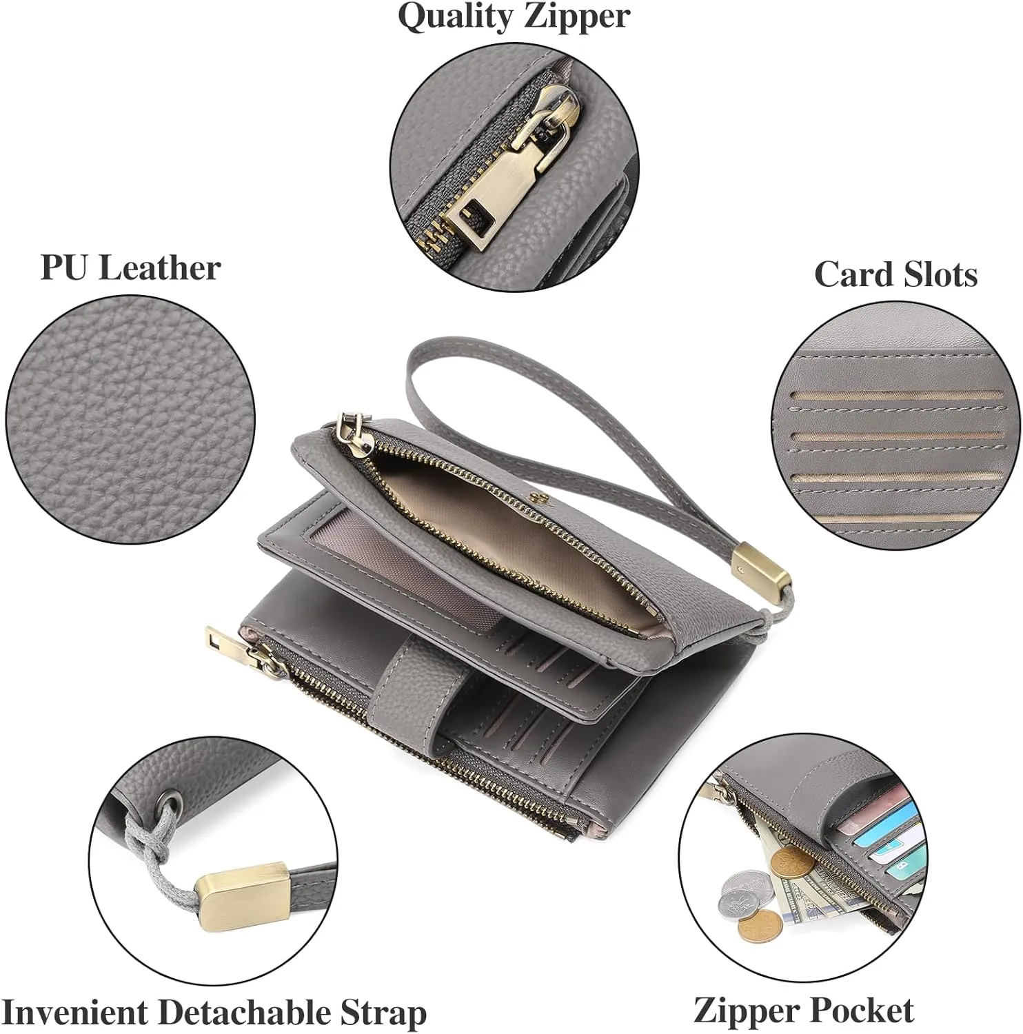 SENDEFN Small Wallet for Women Leather RFID Blocking Wristlet Wallet Credit Card Holder with Double Zipper Coin Purse Ladies Bifold Purse