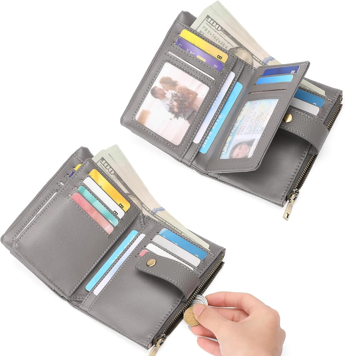 SENDEFN Small Wallet for Women Leather RFID Blocking Wristlet Wallet Credit Card Holder with Double Zipper Coin Purse Ladies Bifold Purse