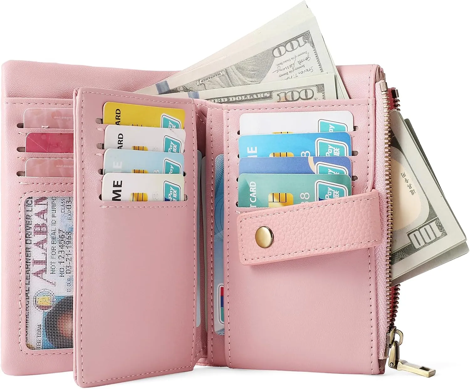 SENDEFN Small Wallet for Women Leather RFID Blocking Wristlet Wallet Credit Card Holder with Double Zipper Coin Purse Ladies Bifold Purse