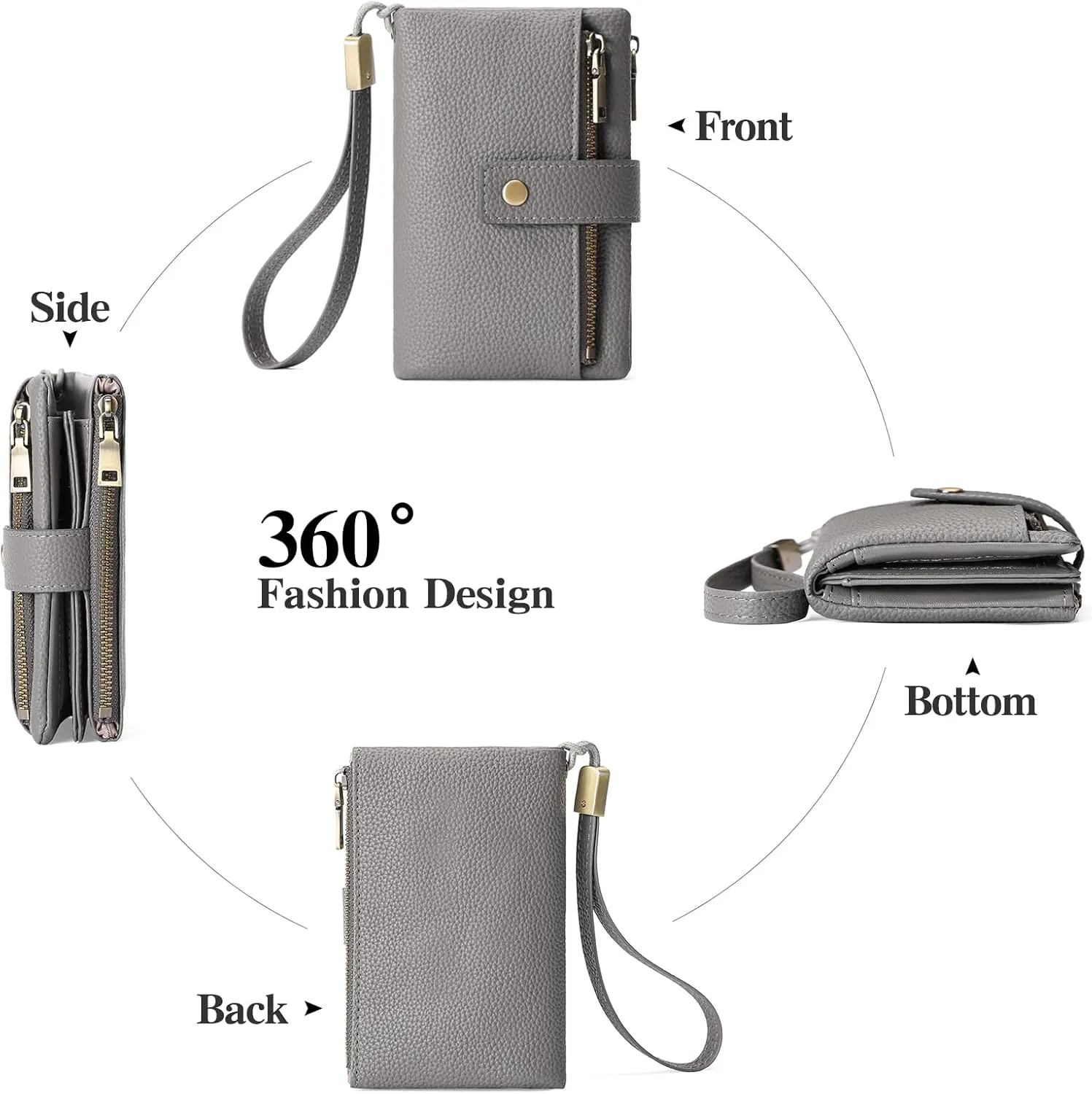 SENDEFN Small Wallet for Women Leather RFID Blocking Wristlet Wallet Credit Card Holder with Double Zipper Coin Purse Ladies Bifold Purse