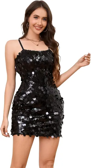 Sequin Dress for Women Spaghetti Strap Sexy Dresses Glitter Sparkly Mini Dress