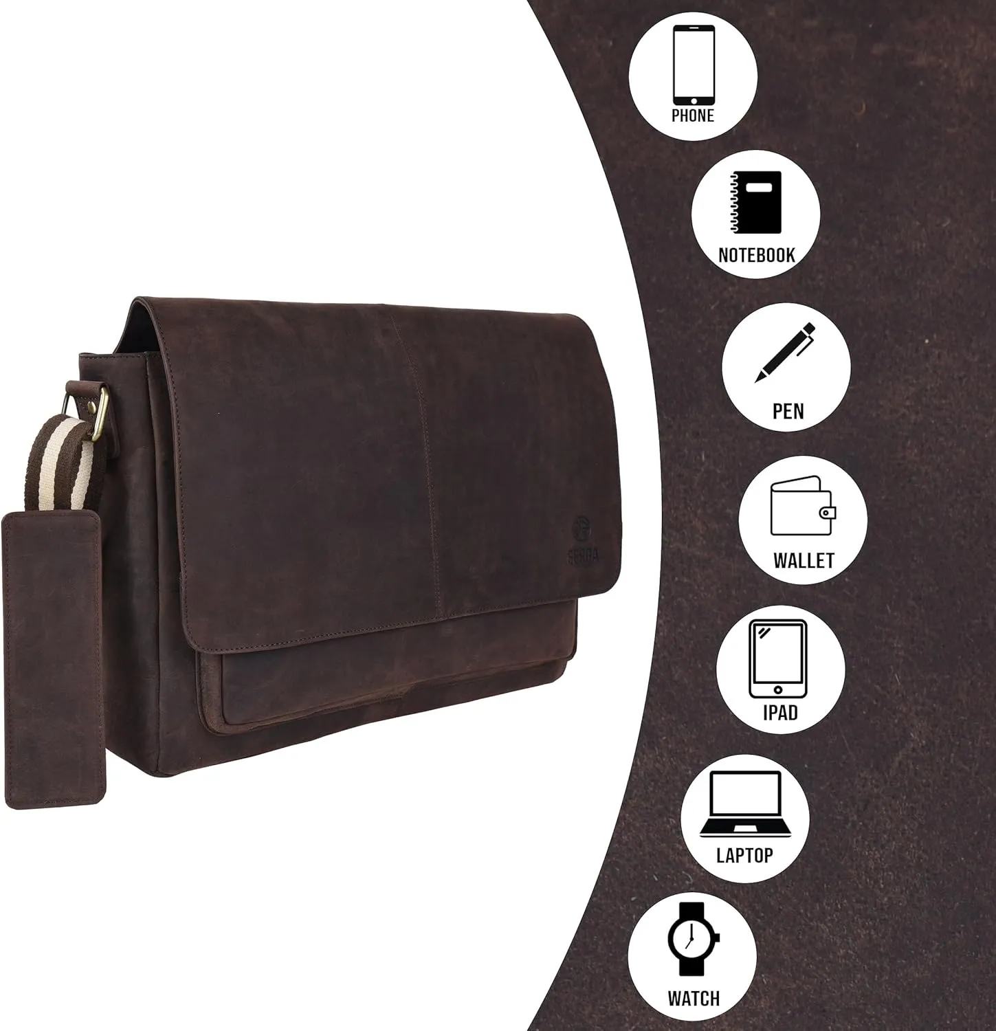 SERGA Real Leather Messenger Laptop Bag for Men & Women LEGACY