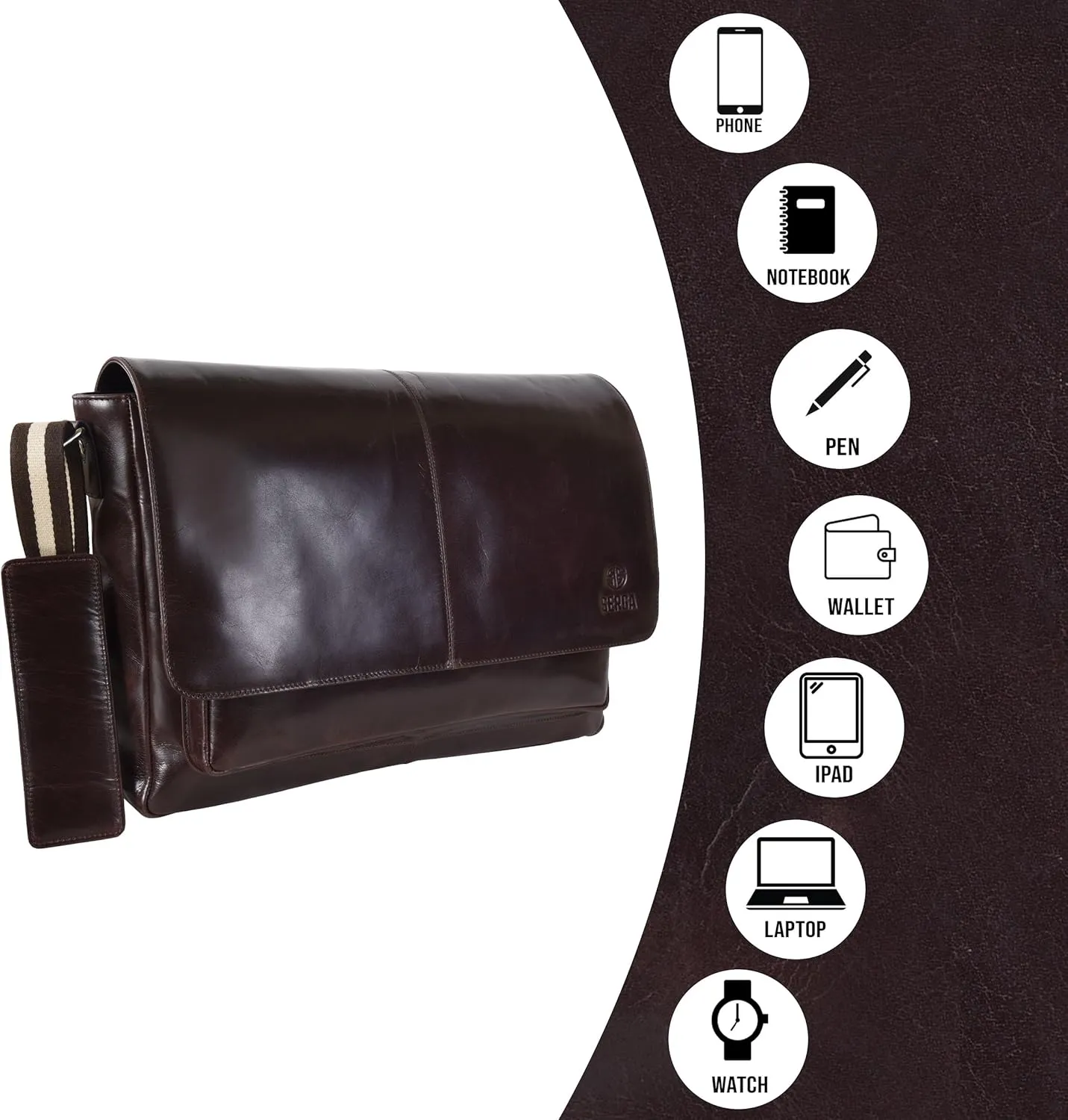 SERGA Real Leather Messenger Laptop Bag for Men & Women LEGACY