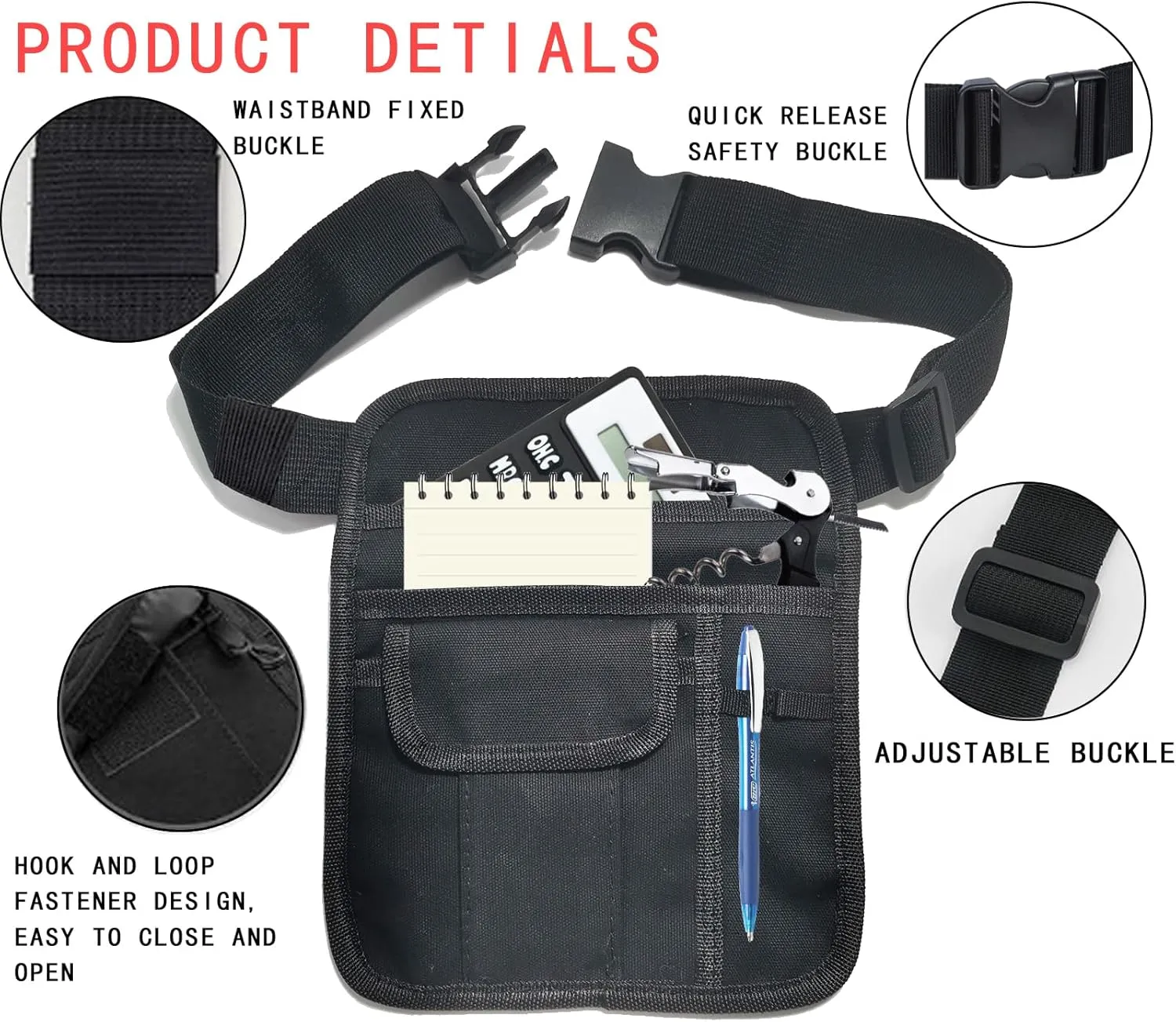 Server Waist Pouch, Server Apron Short Pocket Apron, server pouch Aprons with Pockets Adjustable Belt Waitress Apron Pouch Utility Belt Pouch Tool Bag Waist for Waiter