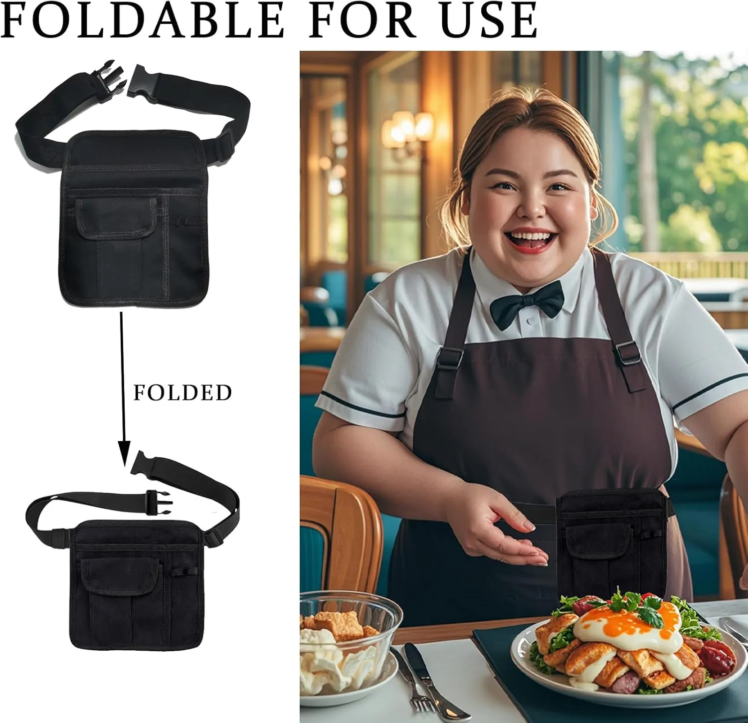 Server Waist Pouch, Server Apron Short Pocket Apron, server pouch Aprons with Pockets Adjustable Belt Waitress Apron Pouch Utility Belt Pouch Tool Bag Waist for Waiter