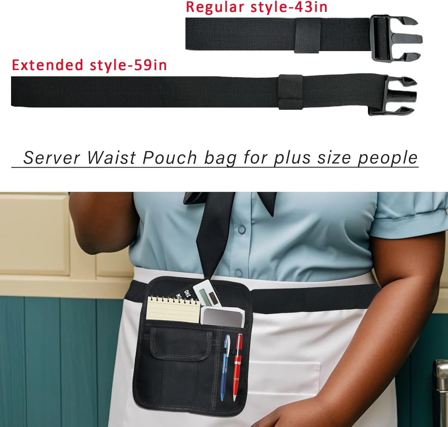 Server Waist Pouch, Server Apron Short Pocket Apron, server pouch Aprons with Pockets Adjustable Belt Waitress Apron Pouch Utility Belt Pouch Tool Bag Waist for Waiter