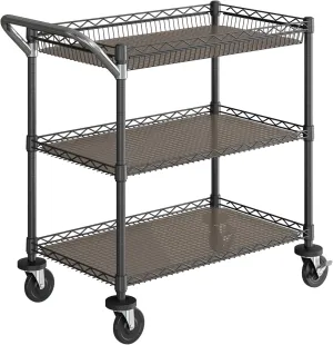 Seville Classics UltraDurable NSF Commercial Heavy Duty Metal Rolling Utility Cart, w/Steel Shelves, Handle Bar for Garage, Warehouse, Kitchen, Office, Deep Top Basket (34.75" W x 20.25" D), Graphite