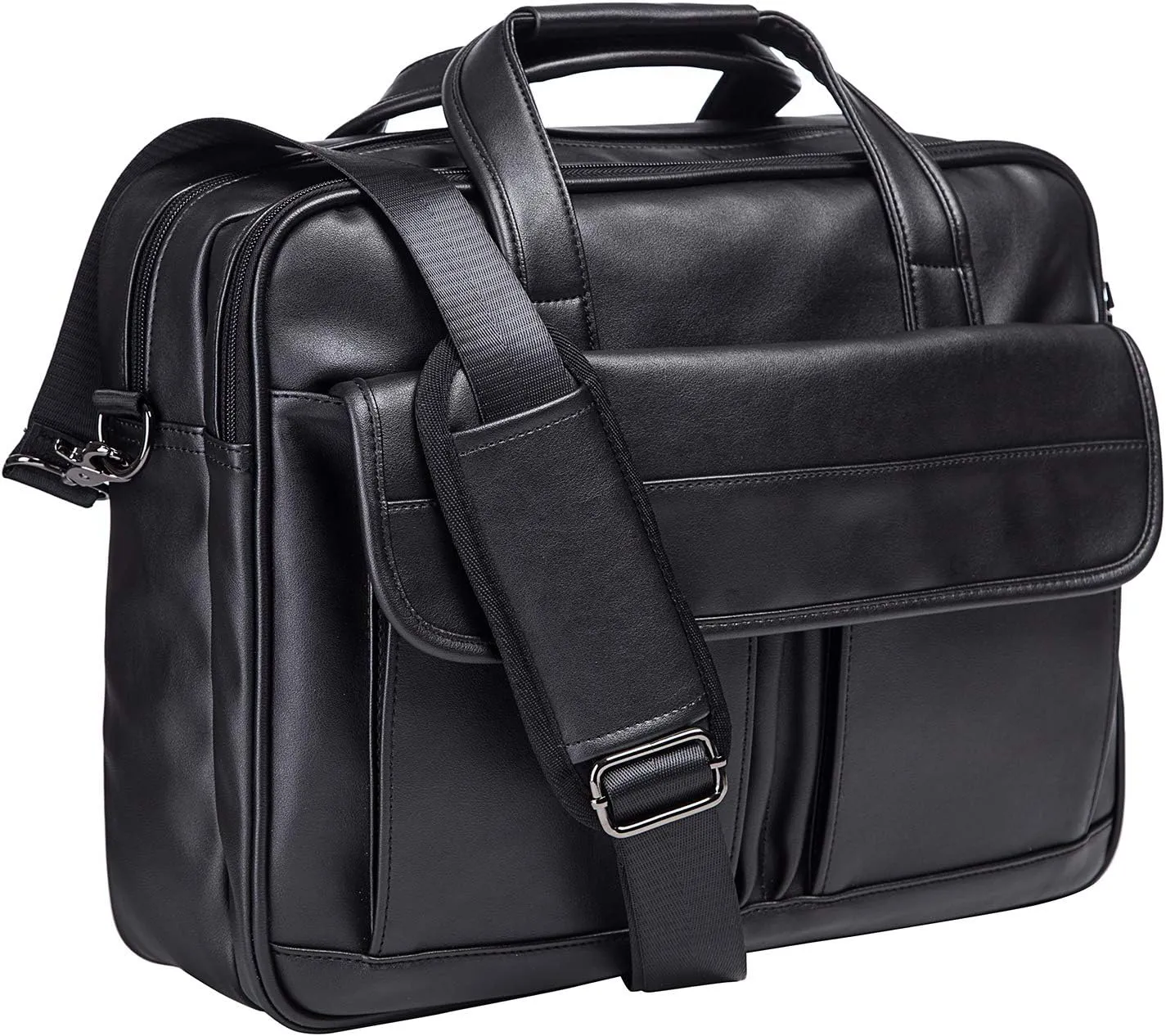 seyfocnia Men's Leather Messenger Bag, 15.6 Inches Laptop Briefcase Business Satchel Computer Handbag Shoulder Bag for Men (Black)