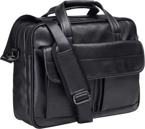 seyfocnia Men's Leather Messenger Bag, 15.6 Inches Laptop Briefcase Business Satchel Computer Handbag Shoulder Bag for Men (Black)