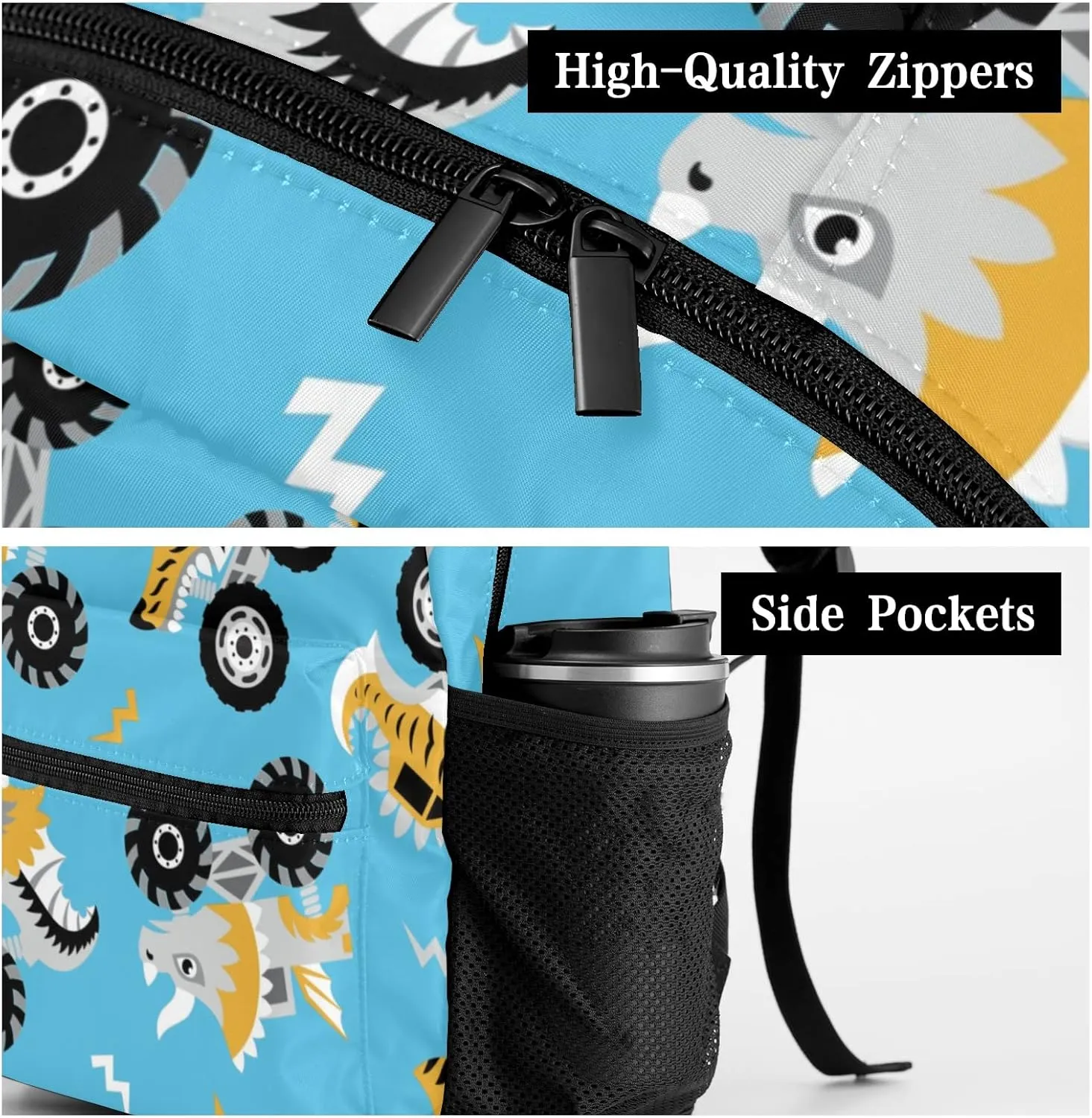 Shark Monster Cars Personalized Kids School Backpack Custom for Boys Girls Primary Daypack School Bookbag Travel Bag