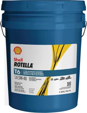 Shell Rotella T6 5W-40 Diesel Engine Oil, 5 Gallon