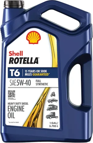 Shell Rotella T6 Full Synthetic 5W-40 Diesel Engine Oil, 1 Gallon