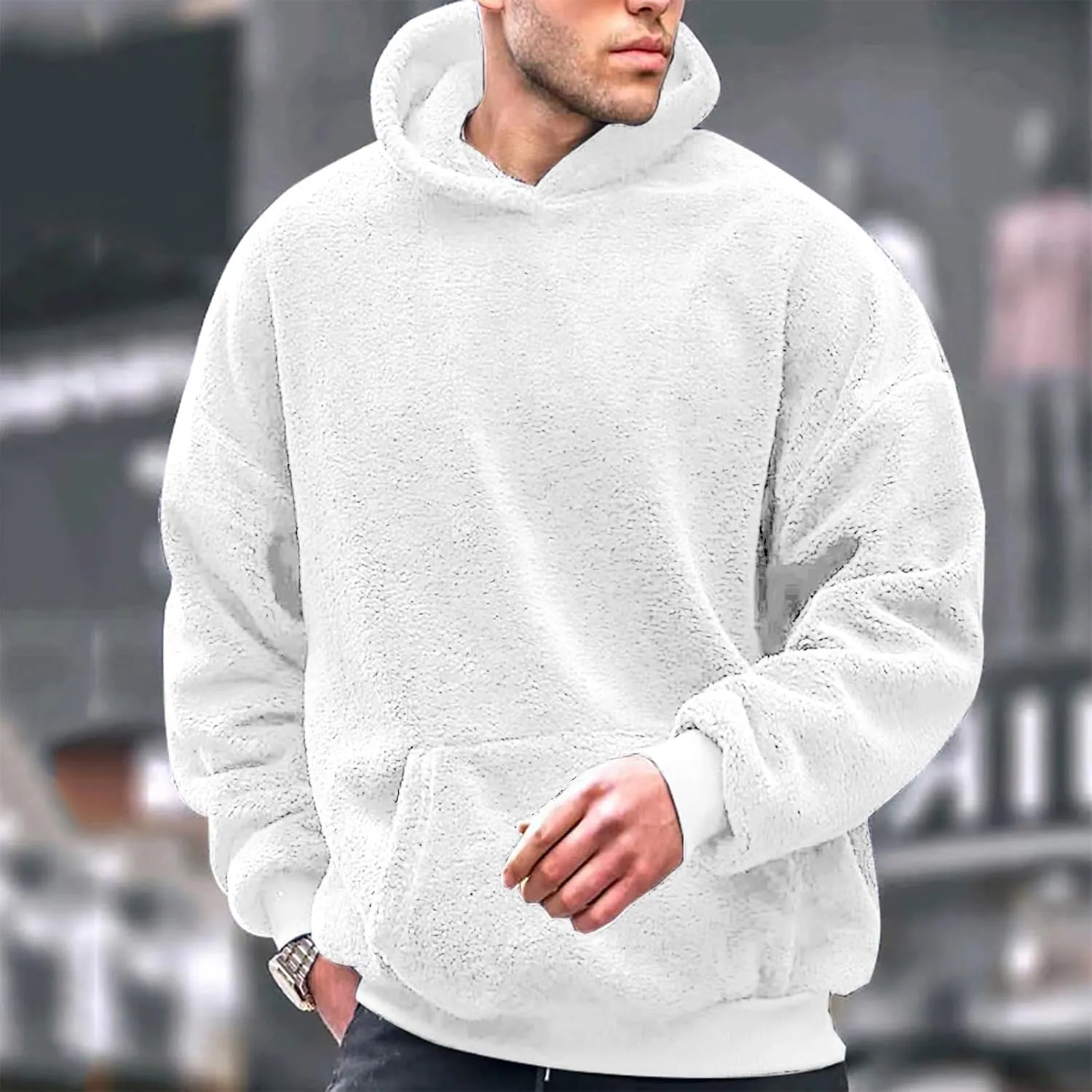 Sherpa Hoodie for Men Fleece Lined Winter Hooded Sweatshirts Comfy Warm Casual Thermal Pullover Sweater With Pocket