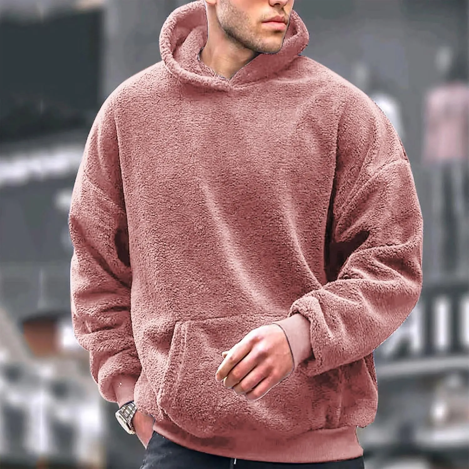 Sherpa Hoodie for Men Fleece Lined Winter Hooded Sweatshirts Comfy Warm Casual Thermal Pullover Sweater With Pocket