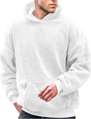 Sherpa Hoodie for Men Fleece Lined Winter Hooded Sweatshirts Comfy Warm Casual Thermal Pullover Sweater With Pocket