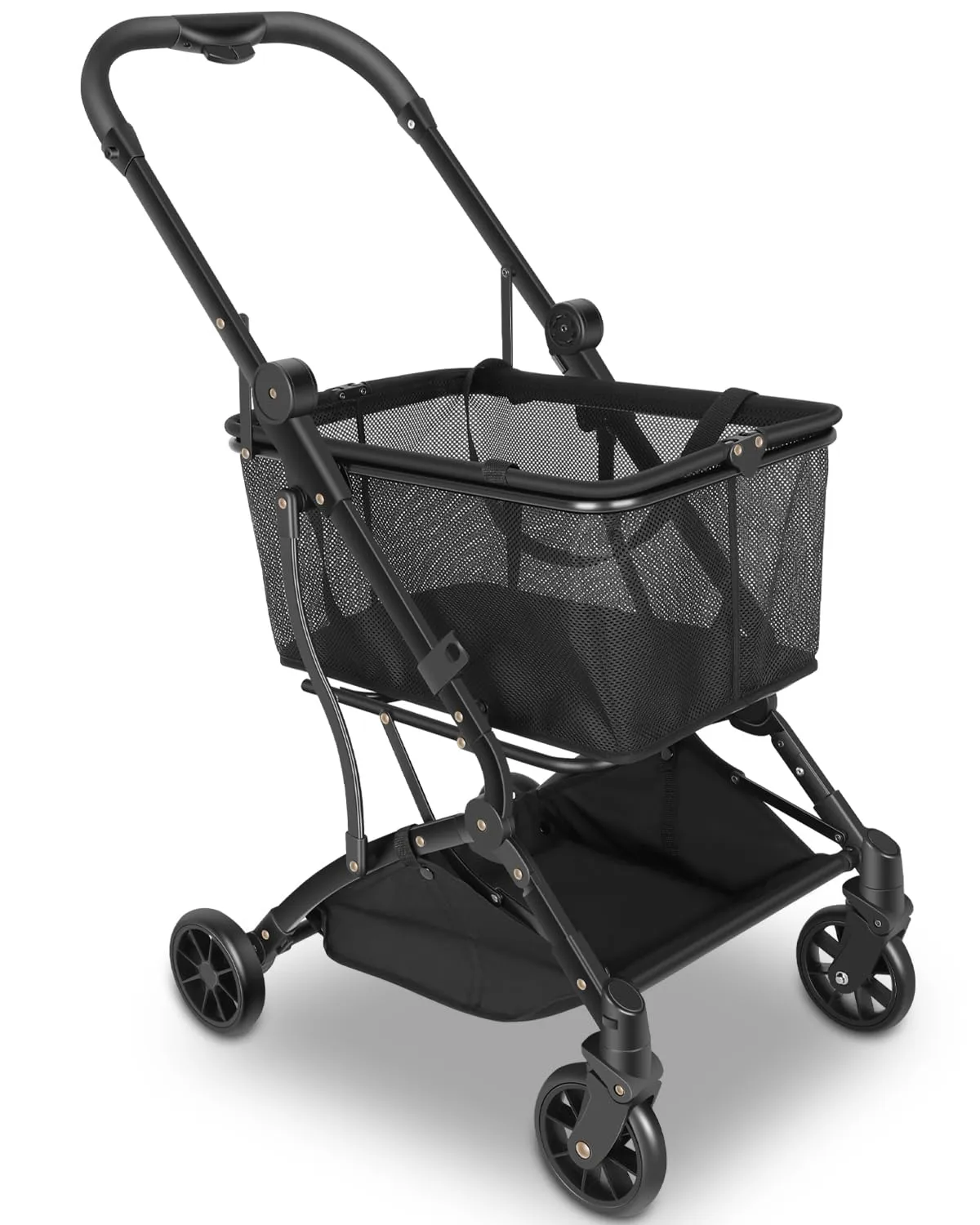 Shopping Cart Collapsible Utility Trolley Cart Features up 60 lbs Total Weight Capacity, Stylish Detachable Carry Bag, Swivel Tires for Easy Steering, One-Hand Compact Fold and One-Step Parking Brake