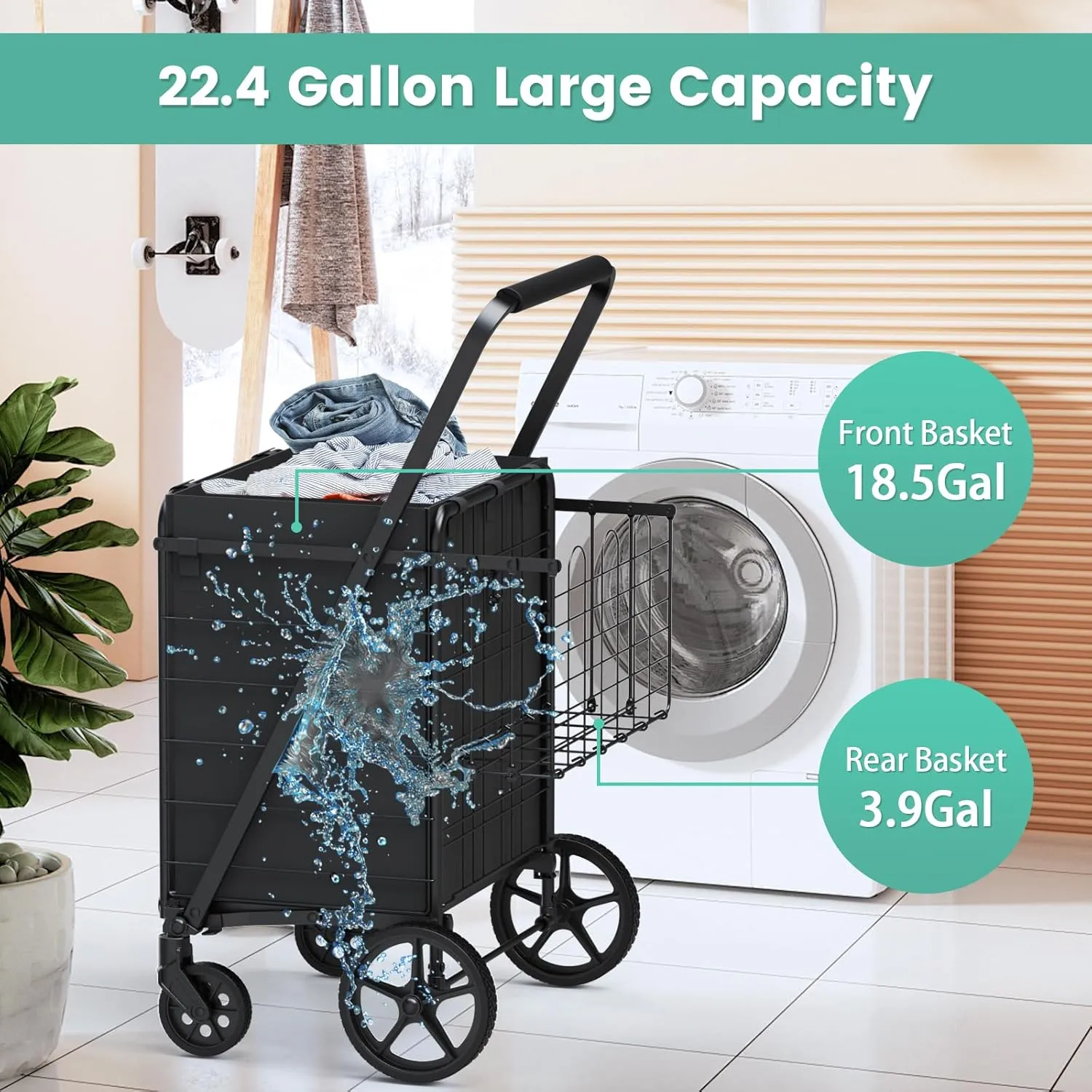 Shopping Carts for Groceries, Encrypted Bottom Grocery Cart with Waterproof Liner, Lightweight Folding Utility Cart with Rolling Swivel Wheels & Double Basket, Ideal Gift for Elderly, Women, Parents