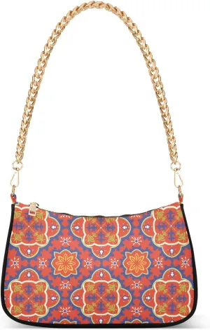 Shoulder Bag for Women Abstract Ethnic Folk Pattern Hobo Purses Handbags for Women with Chain Strap
