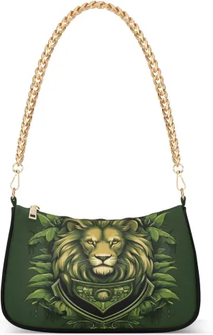 Shoulder Bags for Women Art Green Lion Hobo Tote Handbag Small Clutch Purse with Zipper Closure