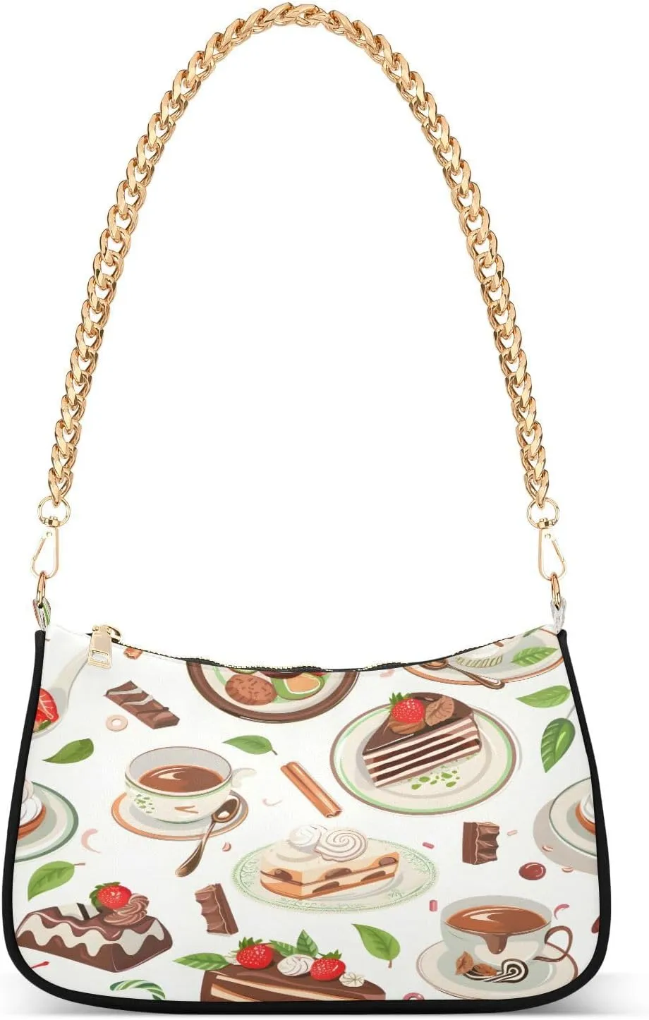 Shoulder Bags for Women Coffee Tea Pots Tea Cups Green Tea Leaves Hobo Tote Handbag Small Clutch Purse with Zipper Closure
