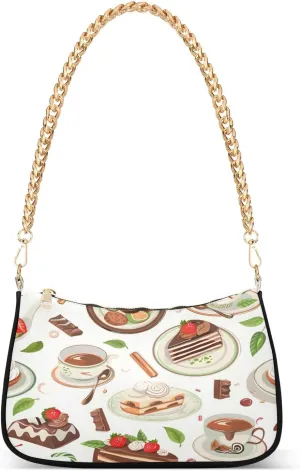 Shoulder Bags for Women Coffee Tea Pots Tea Cups Green Tea Leaves Hobo Tote Handbag Small Clutch Purse with Zipper Closure