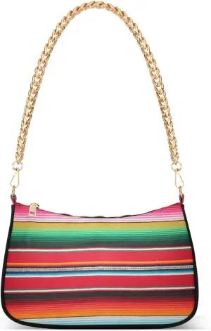 Shoulder Bags for Women Colorful Rainbow Mexican Stripe Hobo Tote Handbag Small Clutch Purse with Zipper Closure