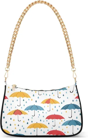Shoulder Bags for Women Colorful Umbrellas and Rain Drops Seamless Pattern Solid White Background Hobo Tote Handbag Small Clutch Purse with Zipper Closure